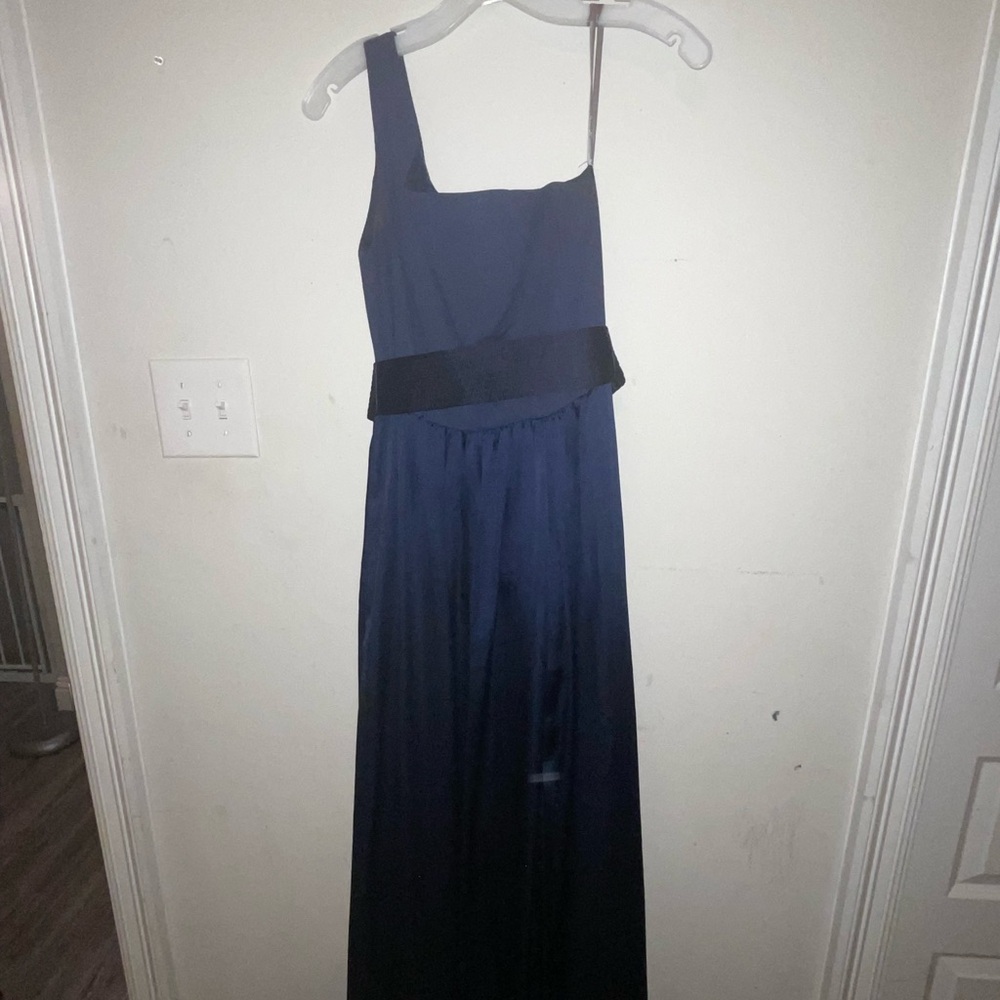 David's Bridal One Shoulder Navy Dress